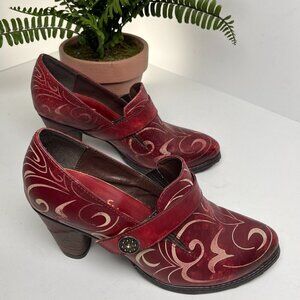 SOCOFY Heels Women's 37/6 Red Pumps Retro Vintage Style Slip-On Bootie‎ Art Wear